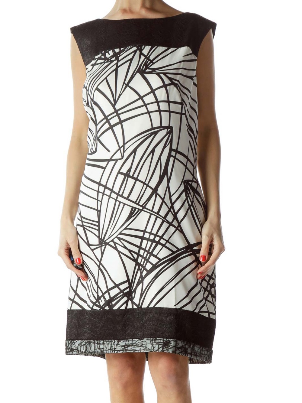 Ann Taylor White and Black Abstract Sheath Dress EUC